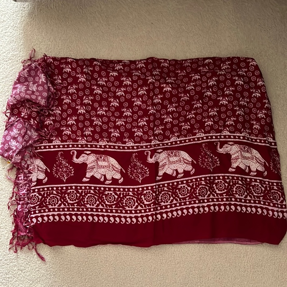 Red boho scarf with elephant print